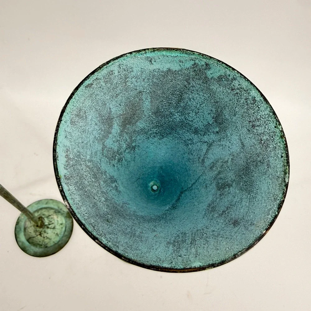 Vtg Verdigris Taper Christian Beaumont Post-Modern Decor Teal Metal Candlesticks